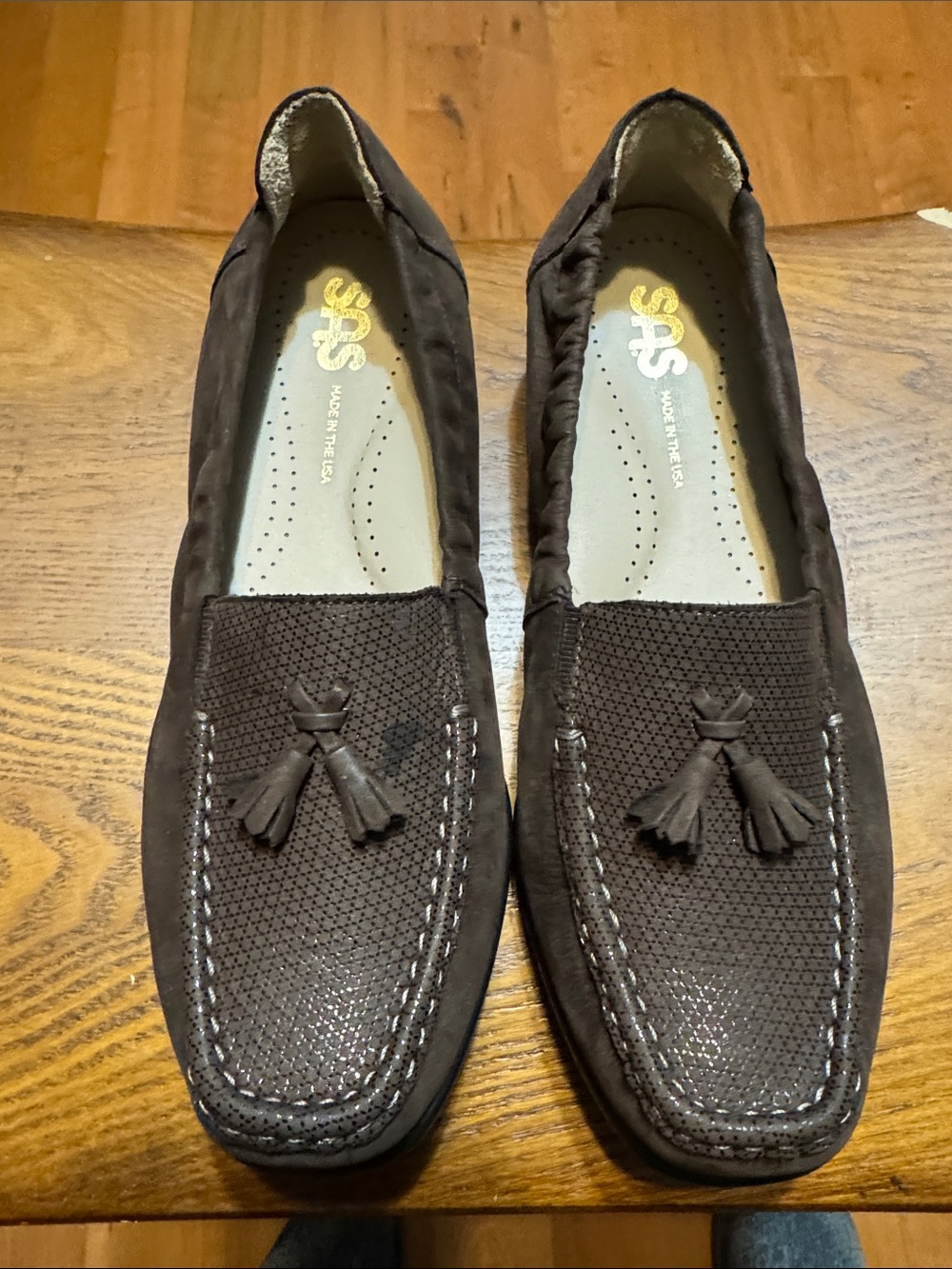 SAS Dark Brown Slip-On Loafers with Perforated Toe